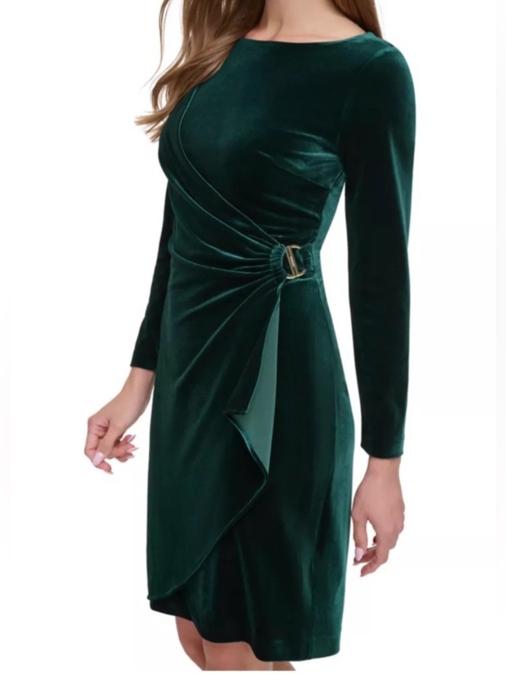 DKNY Emerald Green Velvet Long Sleeve Sheath Dress